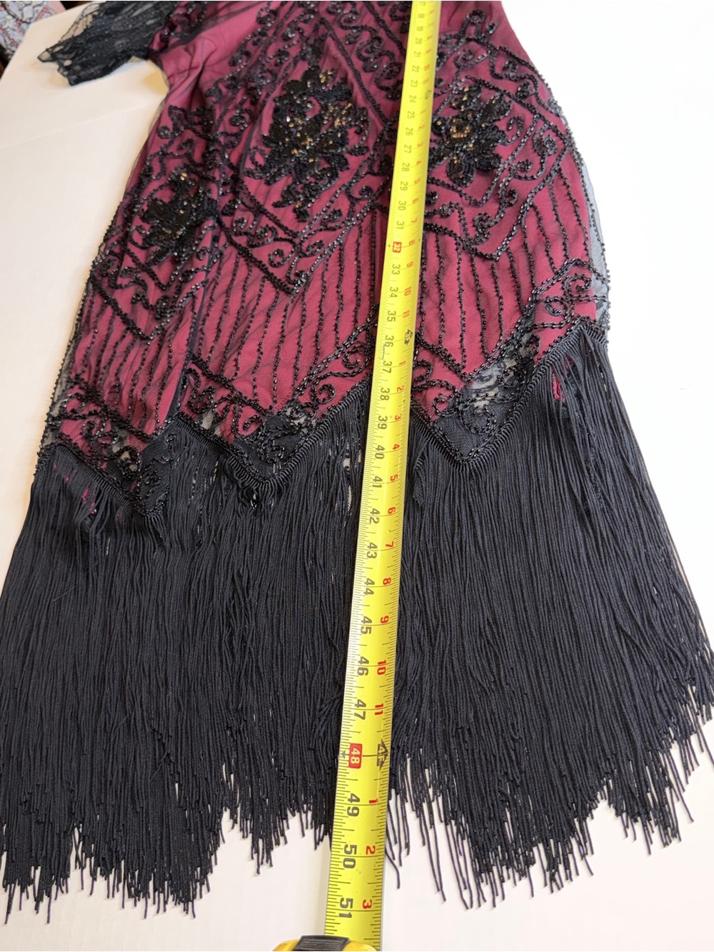 BABEYOND XXL Black Beaded Fringe Flapper Dress Raspberry Pink Art Deco Gatsby - Picture 12 of 13